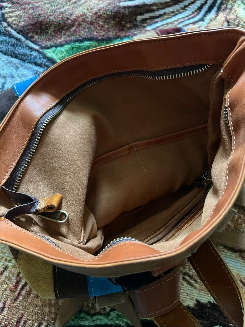 Striped Multicolor Suede & Leather Backpack